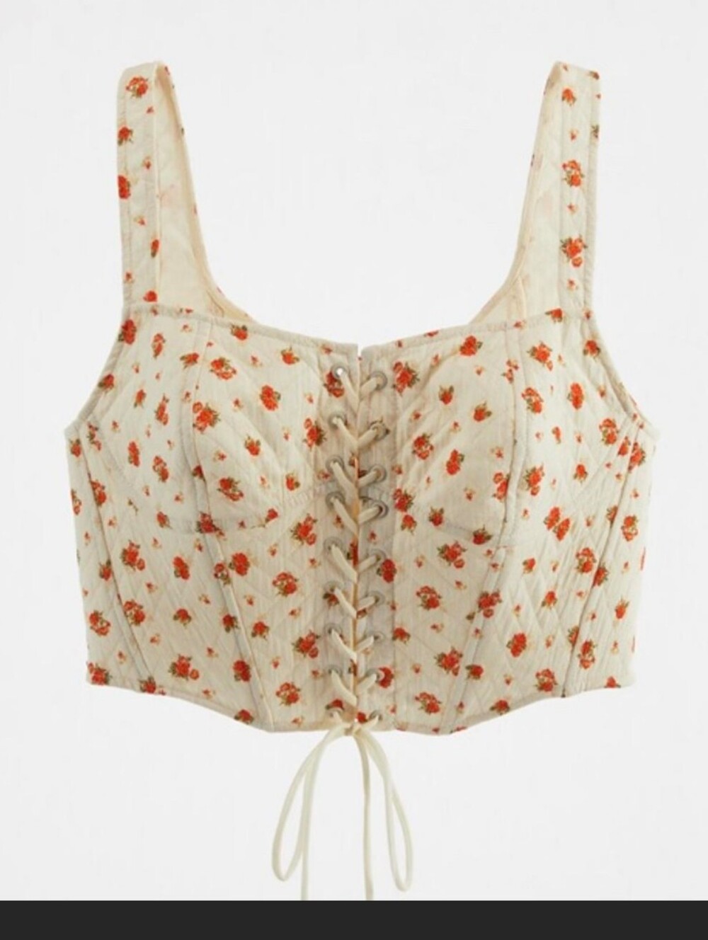 Zara‎ Women's Floral Print Quilted Tie Up Corset Top Size Large